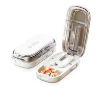 LAIVIYA Coupe-pilules beige 1/2 Coupe comprimés avec compartiment de rangement, guillotine de pilules pour diviser et transporter des médicaments quotidiens animaux de compagnie