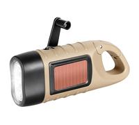 LAIVIYA Lampe Torche Solaire, Lampe de Poche LED d’Urgence avec Mousqueton, Lampe Dynamo Manivelle Portable pour Plein Air Camping Pannes de Courant Cyclisme Équipement d'urgence (Marron)