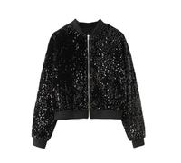 LAIYUTING Blouson Aviateur À Paillettes Noires pour Femmes, Veste À Paillettes pour Dames Veste De Festival Légère, Manches Longues Shinny Club Dance Party Costume Biker Veste Scintillante
