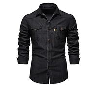 LAIYUTING Élastique Coton Denim Chemise Hommes À Manches Longues Cowboy Chemises pour Hommes Casual Slim Fit Vêtements