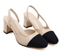 LAIYUTING Femmes élégantes Bloc de Talon Slingback Cuir Souple Sandale Pompes habillées