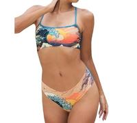 LaJolieFun - Femme Maillots de Bain Deux Pièces 2en1 - Ensembles Deux pièces de brassière 2 en 1 et Bas 2en1 (FR/ES, Numérique, 42, Taille Normale, Taille Normale, Multicolore - La Vague)
