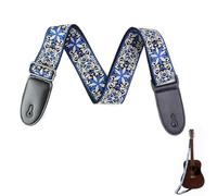 LAJUP Dos De Courroie De Guitare Imprimé Brodé Vintage Bleu Sangle De Guitare Tressée Réglable Avec Extrémité En Cuir,Convient Pour Guitare Basse, Électrique Et Acoustique