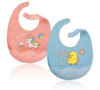 LAJUP Lot De 2 Bavoirs Étanches En Silicone, Bavoir Bébé En Silicone Imperméable, Facile À Nettoyer Pour Bébés Et Jeunes Enfants, Imperméables Et Réglables Avec Grande Poche Attrape-Aliments