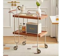 LAJUU 2-Tier Storage Shelves Industrial Style Wood & Metal Rolling Serving Cart with Wheels, Utility Metal Trolley Rack with Handle, for Home Office Livingroom