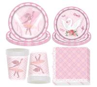 LAjuu 50pcs Vaisselles Anniversaire, Assiettes, Tasses, Serviettes de Repas en Papier, Ballet Fille Enfants Party Vaisselle pour Les Fêtes-10 personnes