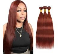 Lakaisa #33 Extensions de cheveux humains raides couleur brun rougeâtre 3 trames 300 g 76,2 81,3 cm 86,4 cm non transformés sans colle vierge double trame tissage extension de cheveux humains