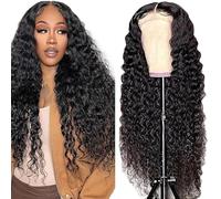 Lakaisa Cheveux Humain Deep Wave Human Hair Wig 4X1 Lace #1B Natural Black Glueless Wear and Go Perruque Femme Naturelle Bleached Knots Pre Plucked Hairline with Baby Hair for Woman 28 Pouce