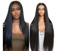 Lakaisa Perruque Cheveux Humain Straight Human Hair Wig 13X1 Lace Natural Black Pre Plucked Unprocessed Remy Hair 150% Density Low Shedding Minimal Tangle for Women 22 Pouce