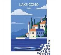 Lake Como Italy Travel Poster De Fin D'année Puzzle en Bois, 1000 pièces