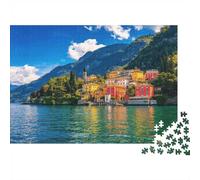 Lake Como Village Puzzle à Assembler 1000 Piècess Papier Recy lpine View Puzzles pour Personnes Âgées Jeu Éducatif Décompression Soulage la Démence Senile Gift 52x38cm/1000 Pièces