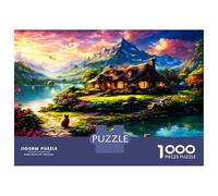 Lake Cottage Vue Montagne 1000 Pièces Coffret Puzzle Puzzle Carton Premium - Seniors Passionnés, Concentration, Cadeau Maison Neuve Et Loisirs Indoor 70x50cm/1000pcs