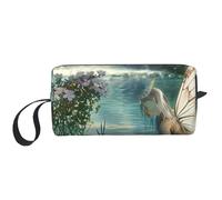 Lake Fairy Trousse de maquillage imprimée simple voyage étanche trousse de toilette organisateur pour femmes, mamans et filles, blanc, Taille unique, Trousse de toilette