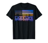 Lake Life is The Best Life Coucher de soleil Drapeau américain Vacais d'été T-Shirt