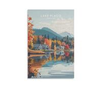 Lake Placid - Impression sur toile minimaliste de New York pour salon, chambre à coucher, salle de bain, bureau, décoration d'intérieur - 50 x 75 cm