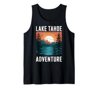Lake Tahoe Adventure Retro Sunset Mountain and Pine Forest Débardeur