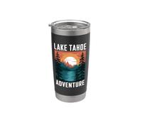 Lake Tahoe Adventure Retro Sunset Mountain and Pine Forest Gobelet isotherme en acier inoxydable double paroi