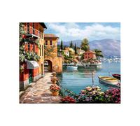 Lake Town Painting by Numbers for Adults, DIY Acrylic Painting for Adults Kids Beginners Easy on Canvas 4050 cm with Paints and Brushes, Lake Sea Town