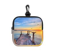 Lake Under Sunset Pochette carrée à fermeture éclair avec imprimé intégral, petit sac de rangement imperméable, léger et durable pour pièces de monnaie, cartes, clés, pour voyage et usage quotidien