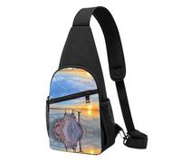 Lake Under Sunset Sac à bandoulière décontracté en polyester durable avec plusieurs poches et porte-clés et sangle réglable pour homme et femme