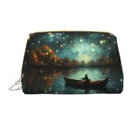 Lake Under The Stars Trousse de toilette en cuir étanche avec fermeture éclair pour femme Marron, blanc, Taille unique
