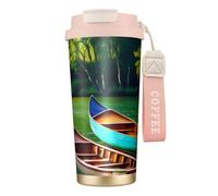 Lake with Boats Canoes Park Bouteilles d'eau isothermes en acier inoxydable pour homme et femme avec couvercle à pailles, anti-fuite, rose