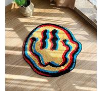 LAKEA Trippy Smile Face Tapis Rond à Poils Longs Fait Main pour Chambre à Coucher, Cuisine, Salon, Salle de Jeux - 60 cm - Jaune élégant - Thème Spatial