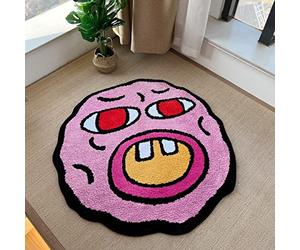 LAKEA Tapis tufté motif cerises bombes roses pour décoration de chambre à coucher, tapis kawaii pour chambre à coucher, motif dessin animé, cercle poinçon, 80 x 80 cm