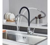 LakeBayMZC Robinet de Cuisine Avec 2 types de jet d'eau, robinet de cuisine avec bec flexible, rotatif à 360°, robinet d'évier en acier inoxydable et tuyau en silicone,Chrome