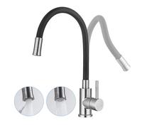 LakeBayMZC Robinet de Cuisine avec 2 types de jet d'eau, robinet de cuisine noir avec bec flexible, rotatif à 360°, robinet d'évier en acier inoxydable brossé et tuyau en silicone,Brossée