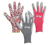 Lakeland Active Orton Weed & Seed Lot de 3 paires de gants de jardinage Gris ardoise/rose fuchsia et floral Taille M