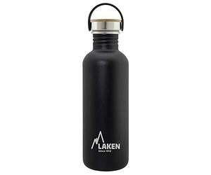 Laken Bot. ac. inox Basic 1L,tapón acero/bambú - Negro