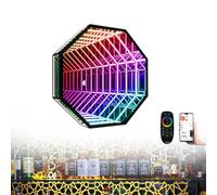 Lakenbroade Miroir Mural Infinity lumière Changeante Multicolore, Lampe de Nuit LED décorative 3D, Lampe Miroir Tunnel, lumière sensorielle Infinito, Lampe Infinity télécommandée,Octagon-50cm/20in