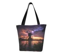 Lakeside At Sunset Sac fourre-tout en toile avec motif imprimé sur toute la surface, grand sac fourre-tout réutilisable avec double poignée, sac de plage, sac de week-end