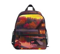 Lakeside Cabin Sac à dos pour tout-petits garçons et filles, mini sac à dos de voyage avec étiquette nominative, sac à dos d'école pour enfants, Cabane au bord du lac, Small, Sacs à dos mignons