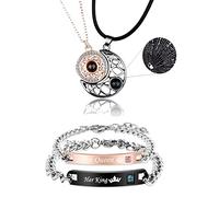 LAKIYOYO Collier pour couple avec inscription « I Love You » - Collier en 100 langues - Soleil et lune - Pour meilleur ami - Collier d'amitié
