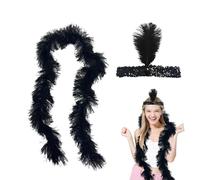LAKJUOZ 150 Cm Écharpe Boa Plume Mardi Gras Boas De Plumes Bandeau À Plumes Et Paillettes Pour Idées De Fête Preppy Mariage Diy Artisanat Robe De Danse Accessoire Costume D'Halloween Décoration