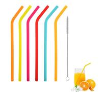 LAKJUOZ Paille Bubble Tea Colorées 6 Pcs Réutilisables En Plastique Boba Avec 1 Brosses De Nettoyage Pour Smoothie, Thé À Bulles, Milk-Shake