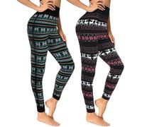 Lakpoau Legging Femmes Hiver Thermique Polaire Doublé Legging Elastiques Pantalon de Sport Épais Chaud Taille Haute Leggings (Taille Unique) Christmas Desing AB