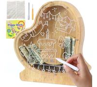 Lakpopya Tirelire en Bois Grande pour Enfant Adulte Tirelire Cochon Personnalisée de Lettres A-Z avec Zone Cible Tirelire Billet Transparente Créative pour Cadeau Décoration Baptême (Coeur-1)
