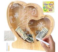 Lakpopya Tirelire en Bois Grande pour Enfant Adulte Tirelire Cochon Personnalisée de Lettres A-Z avec Zone Cible Tirelire Billet Transparente Créative pour Cadeau Décoration Baptême (Coeur-2)