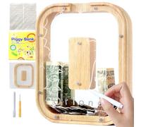 Lakpopya Tirelire en Bois pour Enfant Tirelire Cochon Personnalisée de Lettres A à Z Tirelire Billet Transparente Créative pour Cadeau Décoration Baptême pour Fille Garcon (O)