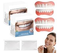 LAKPYN 2 PièCes Dentier Amovible Haut Et Bas,Dentier Silicone Souple Ajustable,Avec Un Dentifiant De 10g, Unisexes,Accessoires De Cosplay, Pour Un Sourire Naturel