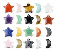 LAKPYN 20 psc pierre precieuse Reiki Protection des Pierres Naturelle Polies Méditation Cristal 10 pierres de cristal en forme d'étoile + 10 pierres de cristal en forme de lune couleurs aléatoires