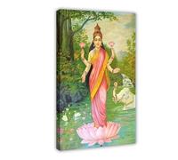Lakshmi Poster sur toile de déesse hindoue pour chambre à coucher, bureau, chambre, cadre cadeau, 30 x 45 cm