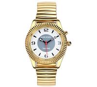 LAKXIUL La montre parlante anglaise peut jouer l'heure, la date, le mois, peut définir trois alarmes, coque en alliage doré, bracelet d'extension en acier inoxydable à longueur réglable en or