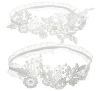 LALADEFIEE 1 Ensemble Jarretière de Mariage Dentelle avec Fleur et Ornement Élégant pour Mariée Anneau de Jambe Élastique Confortable Parure de Jambe pour Cérémonie et Fête