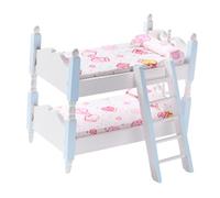 LALADEFIEE 12 pour Maison de Poupée, Lit Superposé en Bois Bleu à Deux Niveaux Matelas, Mobilier Miniature pour Chambre D’garçon et Filles, Décoratif Réaliste
