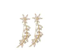 LALADEFIEE 1paire Boucles Oreilles Crawler Fleurs Et Rhinestones Pour Femmes Boucles Oreilles Grimpeurs Élégantes Et Légères Accessoire De Mariage