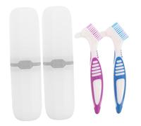 LALADEFIEE 2 ensembles Boîte Brosse de Voyage Double Côté Kit Portable avec Brosse à Dents Petite et Double Tête pour Prothèse Dentaire Étui Pratique pour Nettoyage et Rangement